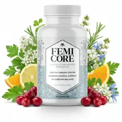 FemiCore bottle with botanical ingredients