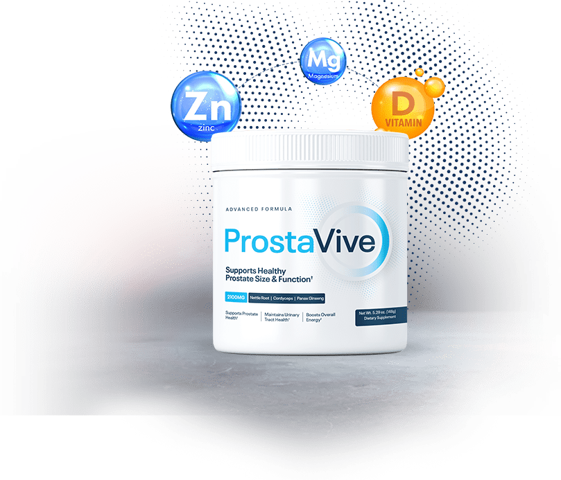 ProstaVive bottle with nutrient callouts